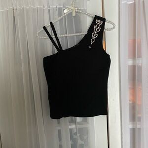 Cache Black One-Shoulder Top with Embellishments Size: M Never Worn